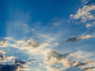 The sky at sunset, Sunny background, blue sky with white clouds, Natural landscape