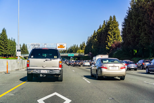 March 31, 2019 Oakland / CA / USA - Heavy traffic on the freeway in east San Francisco bay area