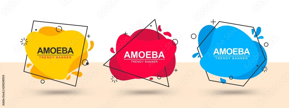 Poster Collection of trendy bright geometric banners. Vector banners in the style of memphis. Template ready for use in web or print design.