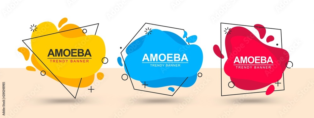Poster Collection of trendy banners. Vector banners in the style of memphis. Template ready for use in web or print design.