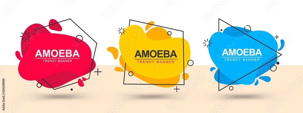 Poster Collection of trendy bright banners. Vector banners in the style of memphis. Template ready for use in web or print design.