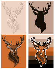 Illustration of creating a deer composition in four stages.