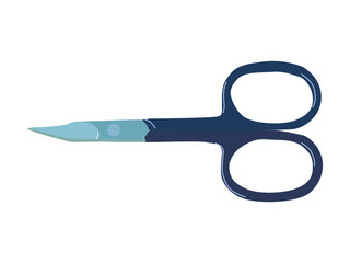 Small metal nail scissors. Scissors with blue handles and steel blades. Manicure scissors.