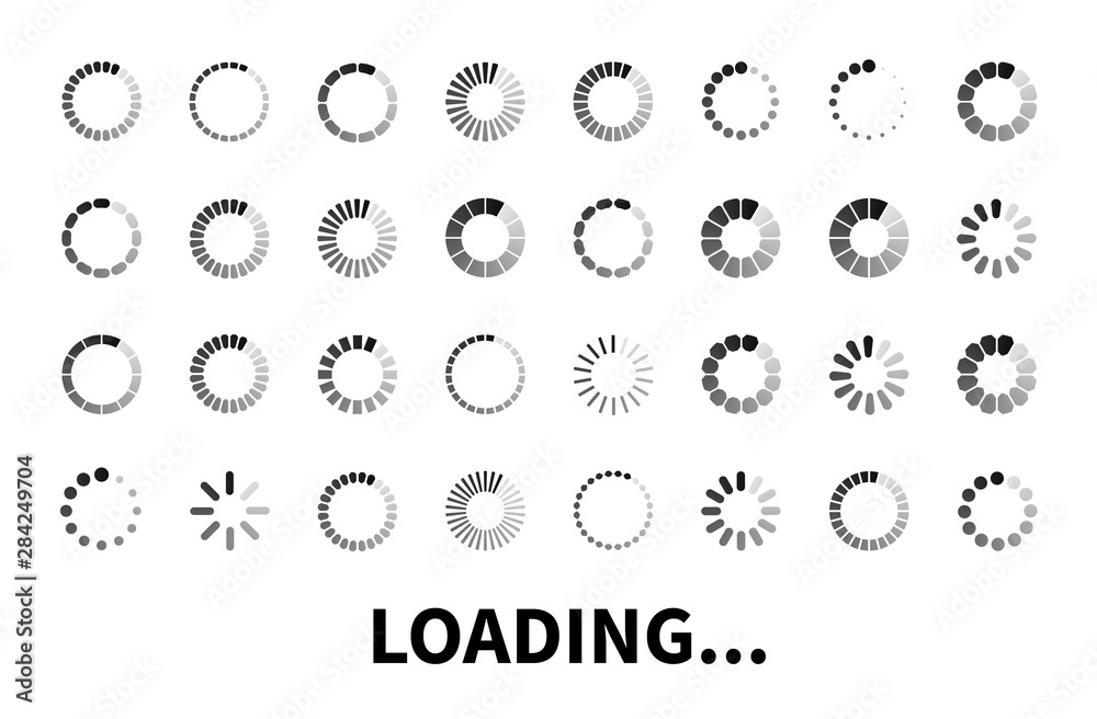 Poster Loading icon big set isolated on white background. Vector loader icons for use in web design, app, interface and game. Load flat sign, symbol.