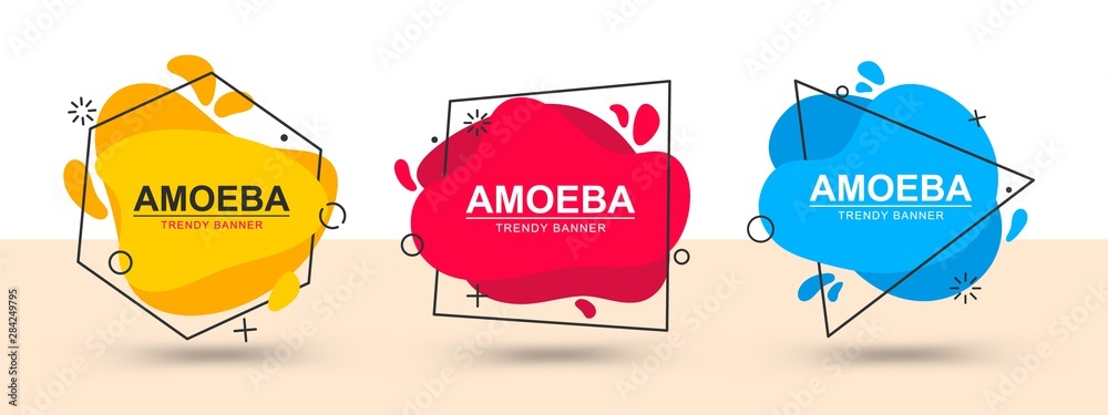 Poster set of trendy bright banners yellow, red and blue color. vector banners in the style of memphis. tem