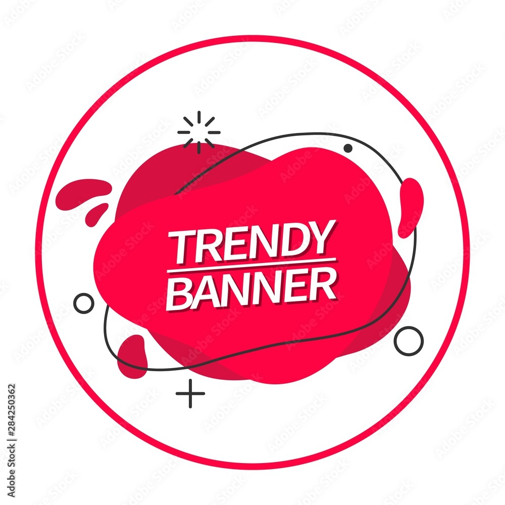 Poster Bright red banner liquid shape. Memphis style vector banner for use in web and print.