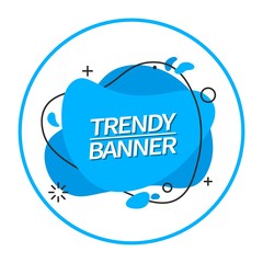 Trendy abstract banner blue color. Vector banner in the style of memphis. Template ready for use in web or print design. Liquid flat design element.