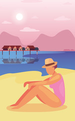 Obraz na płótnie Canvas woman summer time vacations design