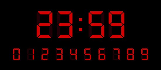 Digital clock number set. Electronic figures for interface design different types of devices. Vector illustration.