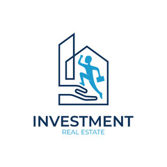 real estate investment logo.line art style.business man symbol.modern design
