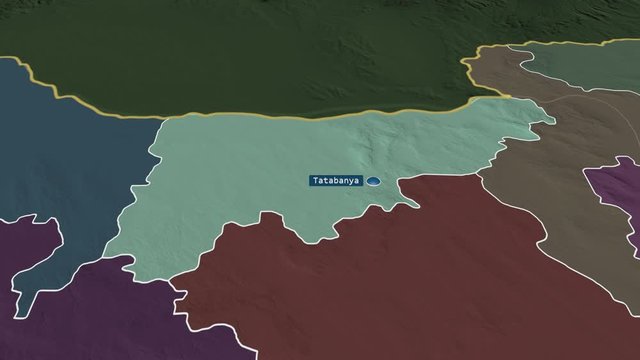 Kom&aacute;rom-Esztergom - county of Hungary with its capital zoomed on the administrative map of the globe. Animation 3D