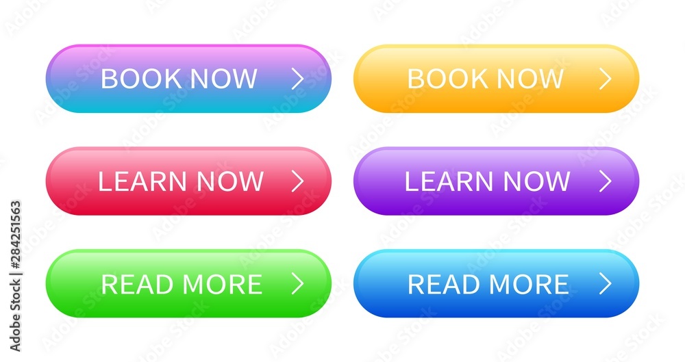 Poster Set of abstract modern web buttons. Ready template of vector buttons of different colors for web design isolated on white background.