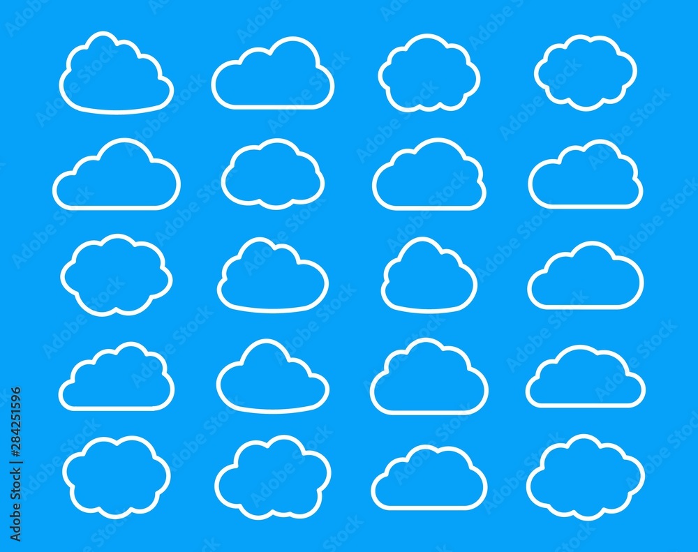 Poster set outline cloud icon for website, app, ui and logo. storage solution element, databases, networkin