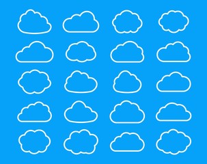 Set outline cloud icon for website, app, ui and logo. Storage solution element, databases, networking, cloud and meteorology concept.