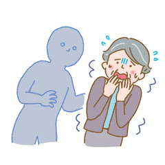 おびえる　シニア　女性　認知症　症状　イラスト