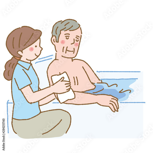 お風呂 介助 介護士 ヘルパー イラスト 60 S Wall Mural 60 Matsu