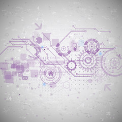 Futuristic technology with digital and gear element concept on grunge background, vector illustration