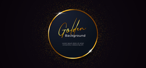 golden sparkling ring circle with gold glitter decoration effect on dark blue background vector illustration. beautiful elegant badge template design