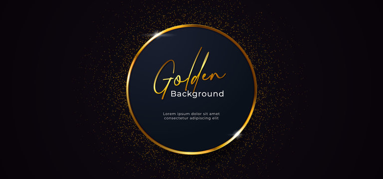 golden sparkling ring circle with gold glitter decoration effect on dark blue background vector illustration. beautiful elegant badge template design