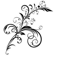 Black floral branch. Decorative filigree design