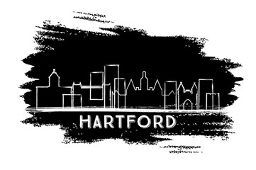 Hartford Connecticut USA City Skyline Silhouette. Hand Drawn Sketch.