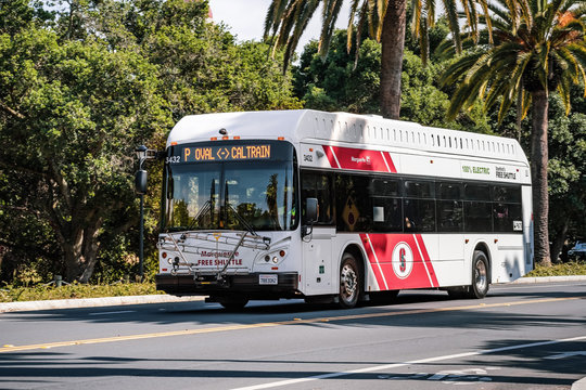 May 9, 2019 Palo Alto / CA / USA - Free Shuttle Taking People From Caltrain To Stanford University