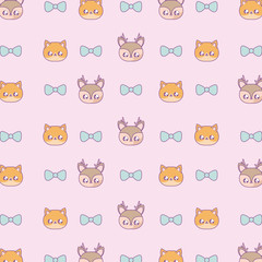 pattern heads of fox and reindeer baby animal kawaii style