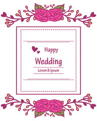 Vintage card happy wedding, texture elegant flower frame. Vector