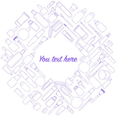 Background with different types of hand-drawn cosmetics. Vector illustration