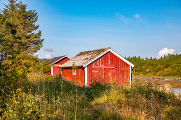 Fototapeta na wymiar Red boathouse in Northern Norway