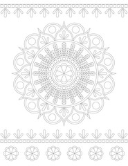 Ethnic mandala, Botanical border in letter format. Round, floral ornament of leaves, flowers isolated on a white background.