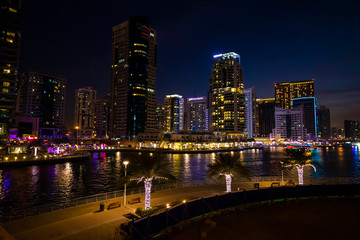 Fototapeta na wymiar Evening high-rise area of Dubai