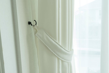 Close up of draperies at a window, Curtain glazed sliding doors 