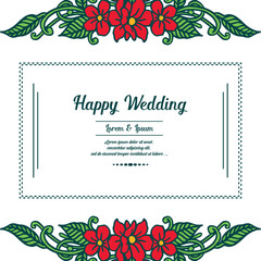 Design romantic ornament flower frame, vintage greeting card happy wedding. Vector