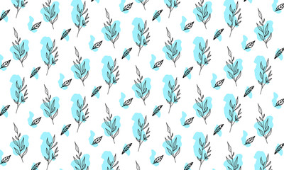 Fototapeta premium Hand drawn grass leaves seamless pattern for retro & vintage background Vector Illustration