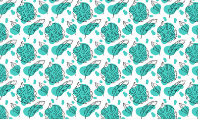 Hand drawn Monstera leaves seamless pattern for retro & vintage background Vector Illustration