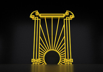 Art deco or modern abstract golden gate with vintage 1920 style. 3D illustration