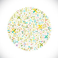 Abstract graphic circle shape of nature concept with creative geometrical and leaves silhouettes decoration, vector illustration