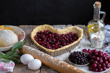 Cooking cherry pie. Work with the test. March 8.card for March 8.Women's holiday.Valentine's Day.