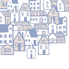 Vector background with hand drawn houses. Sketch  illustration.