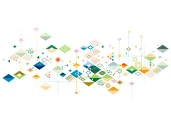 Abstract colorful and creative geometric with a variety of graphic and pattern on white. Corporate business or technology identity design, online presentation website element, vector illustration