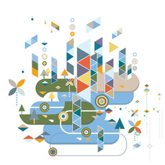 Abstract colorful and creative geometric with a variety of graphic and pattern on white. Corporate business or technology identity design, online presentation website element, vector illustration