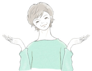 両手を出す_シニア女性