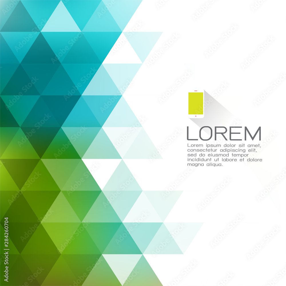Sticker colorful transparency and fade triangle background with white space on beside for text. modern backg