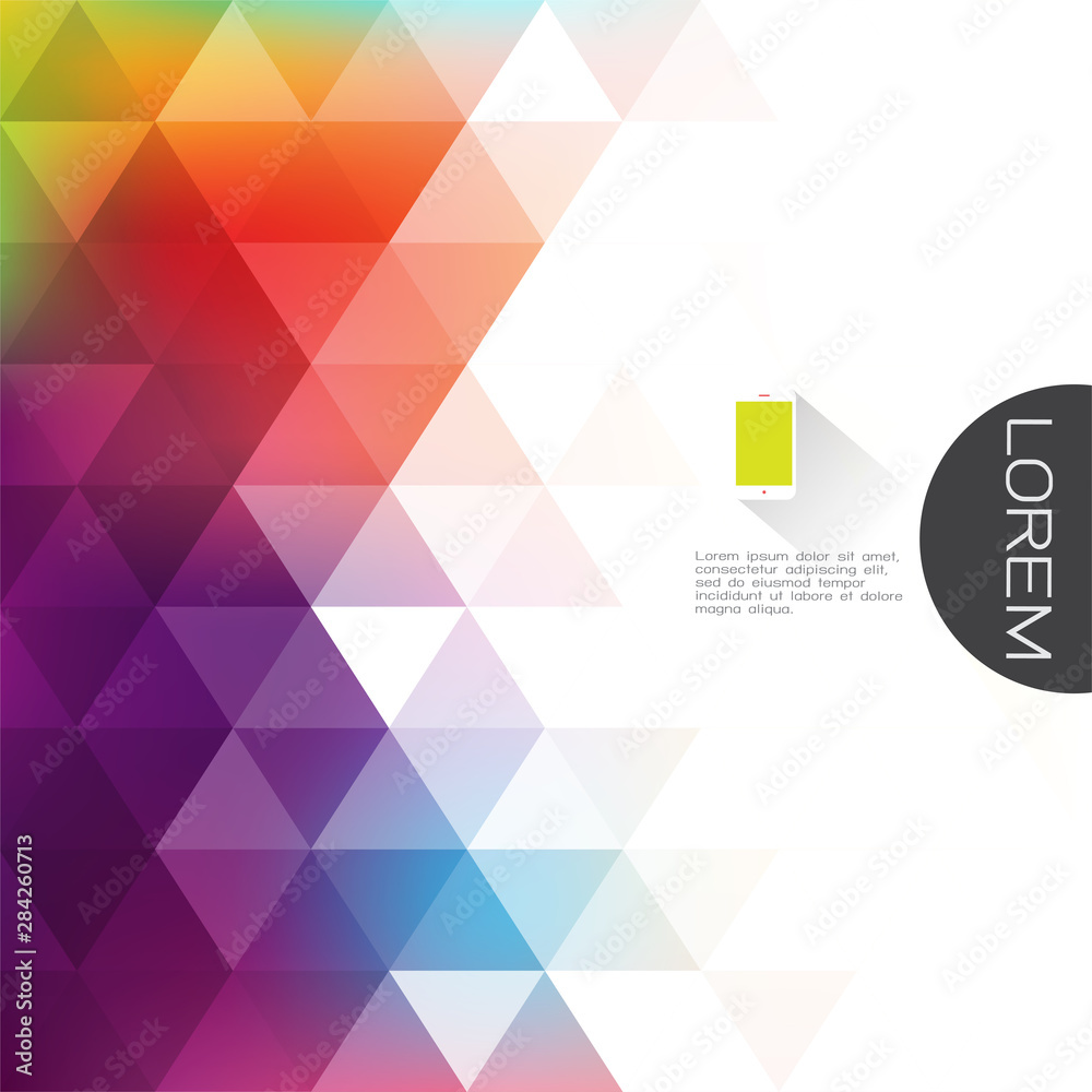 Wall mural colorful transparency and fade triangle background with white space on beside for text. modern backg