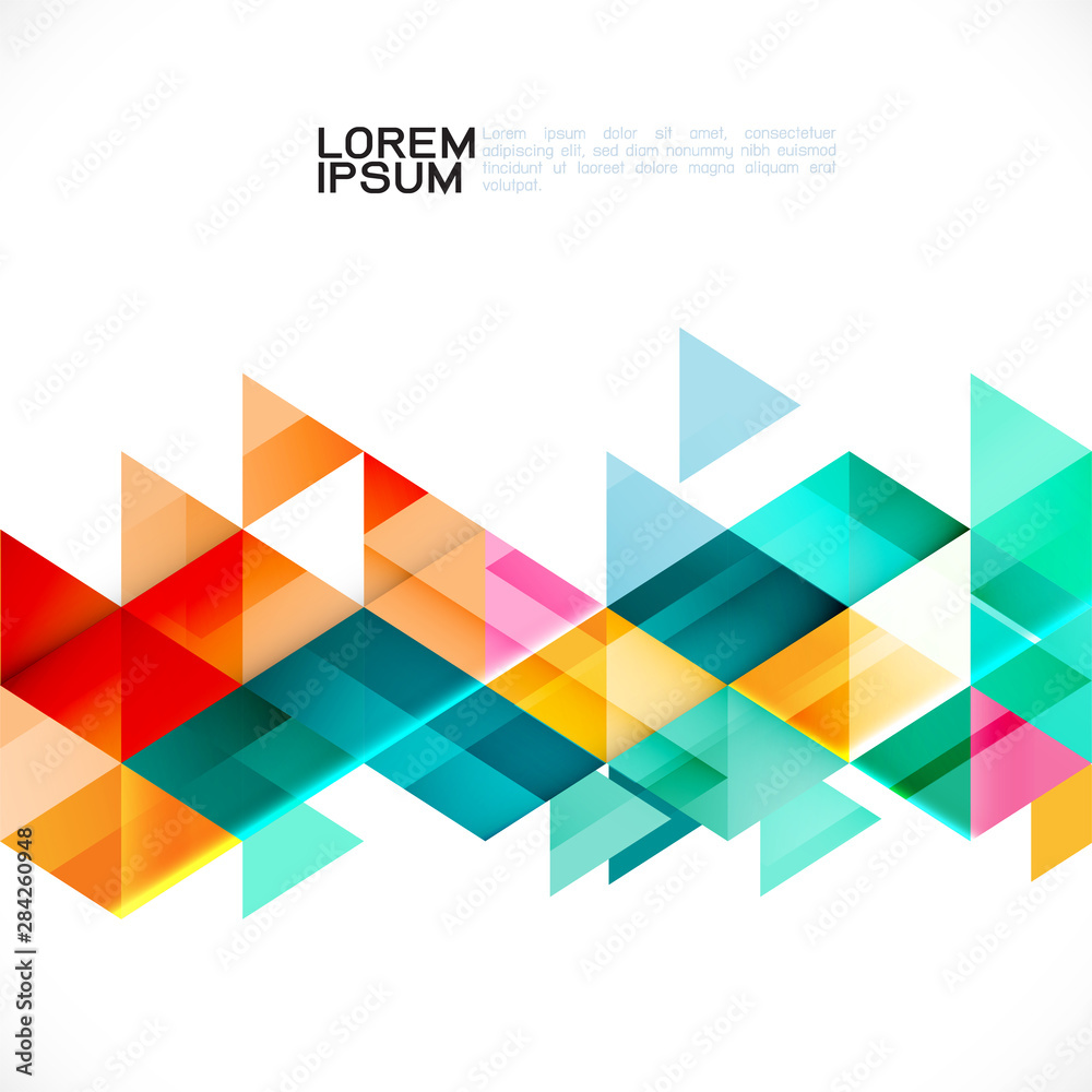 Poster colorful transparency and fade triangle on white background with space for text. modern background f