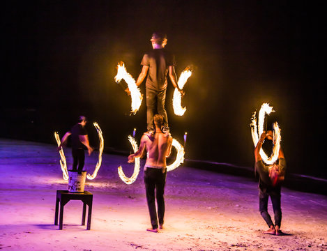 Fire show on the beach in Koh Samui in Thailand