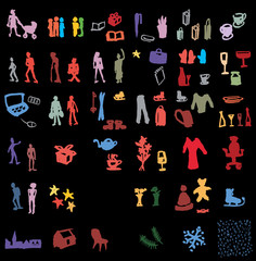 illustrations of people in different poses, brush quick drawing