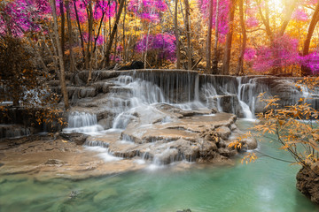 waterfall nature season spring in forest