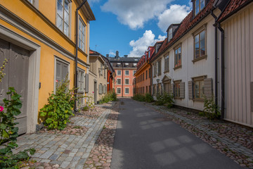 Fototapeta na wymiar Old Swedish red buildings at Djurgarden Stockholm